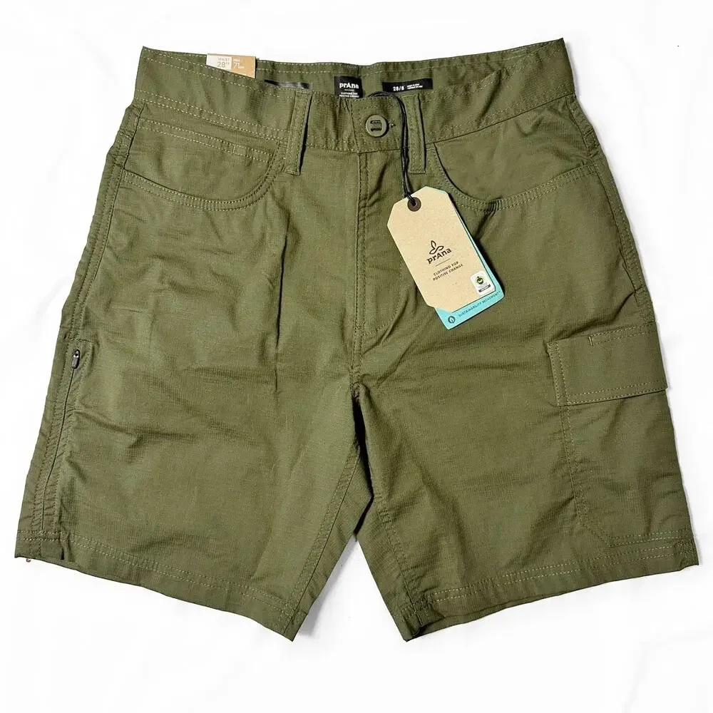Prana Double Peak Shorts Mens Size 28 / 8” Inseam Green Standard-Fit Cargo NWT.